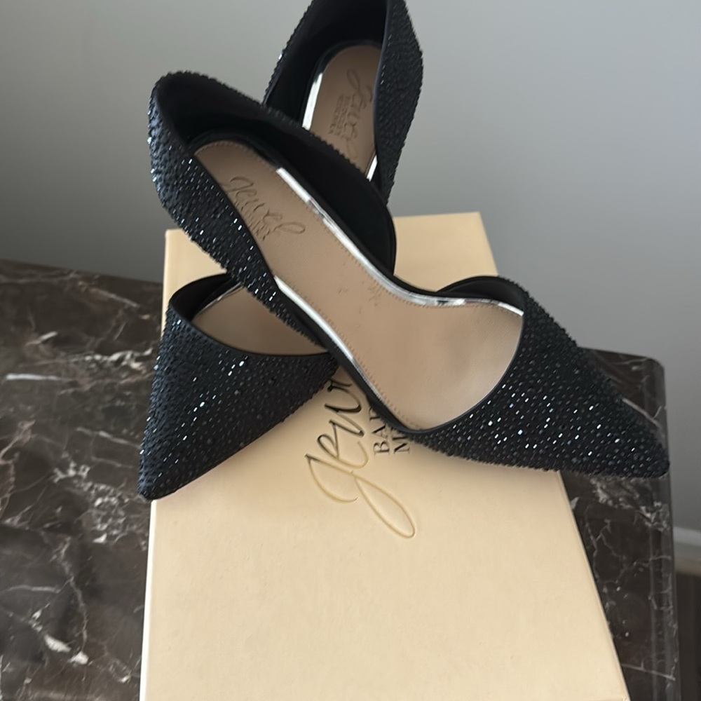 Jewel Badgley Mischka Black Heels with Sparkly Finish
